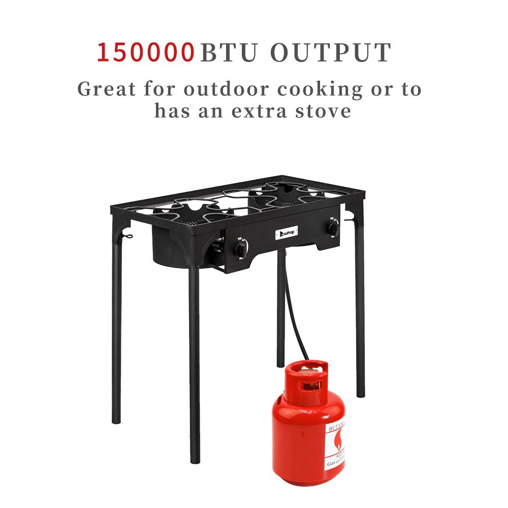 BBQ Stove Stand Double Burner Gas Propane Cooker Camping Picnic